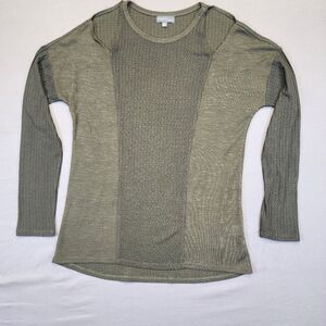 ​Market & Spruce Olive Green Waffle Knit Mixed Media Cold Shoulder Cut Top SizeM